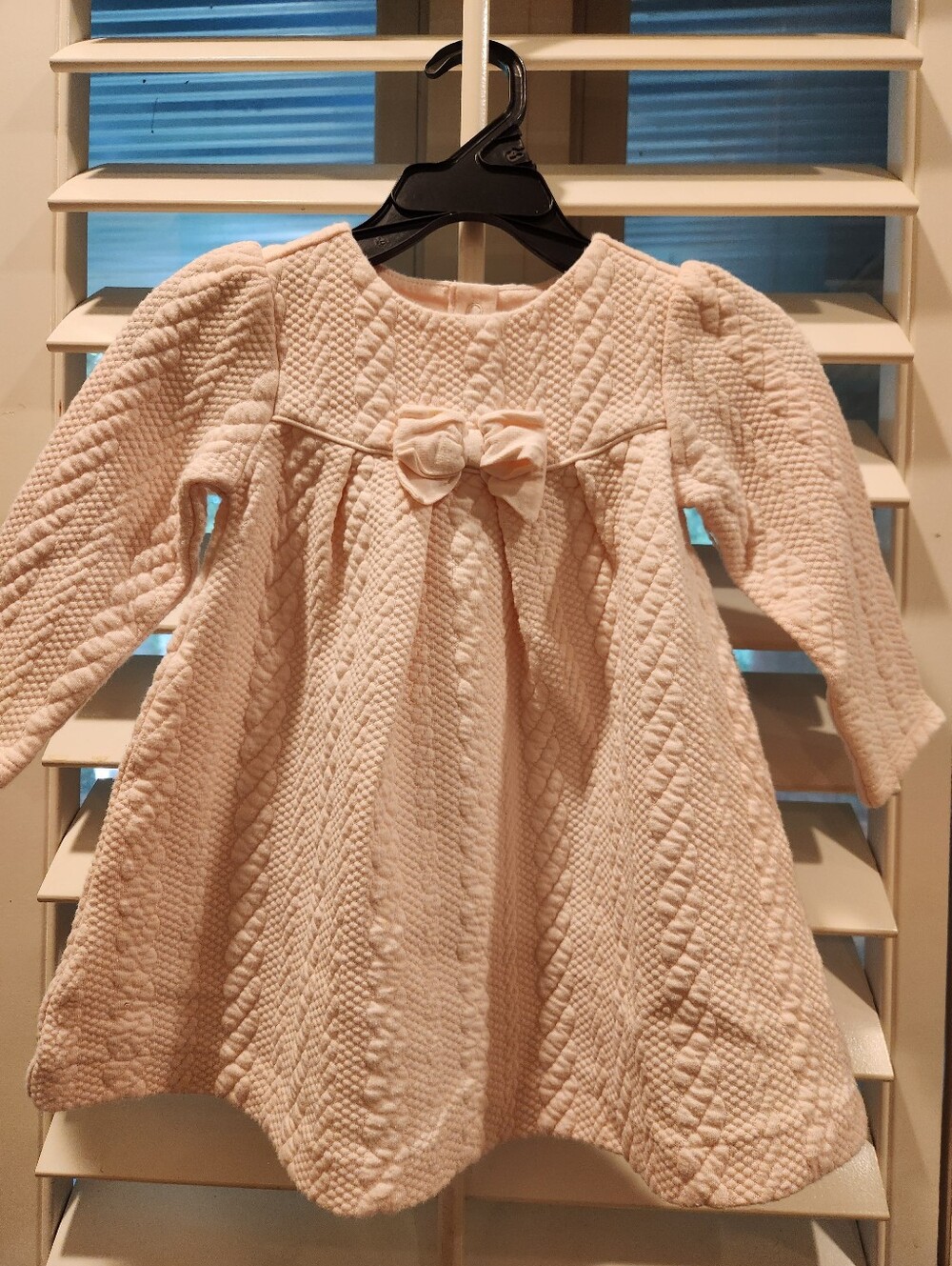 Janie and Jack Girl's Light Pink Quilted Matelassé Long-Sleeve Dress, 12-18M